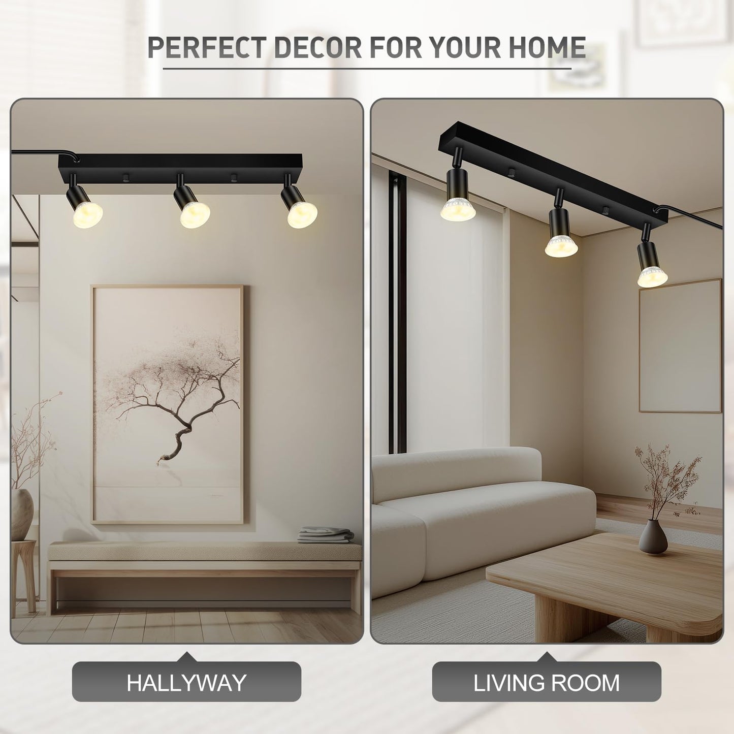 Plug In Track Lighting  16 Led Track Light Fixtures Ceiling  Black 3 Way Gu10 Wall Spotlight  Rotatable Track Head  Plug In Ceiling Light Kitchen Hallway Living Room 15 Foot Power Cord(No Bulb)