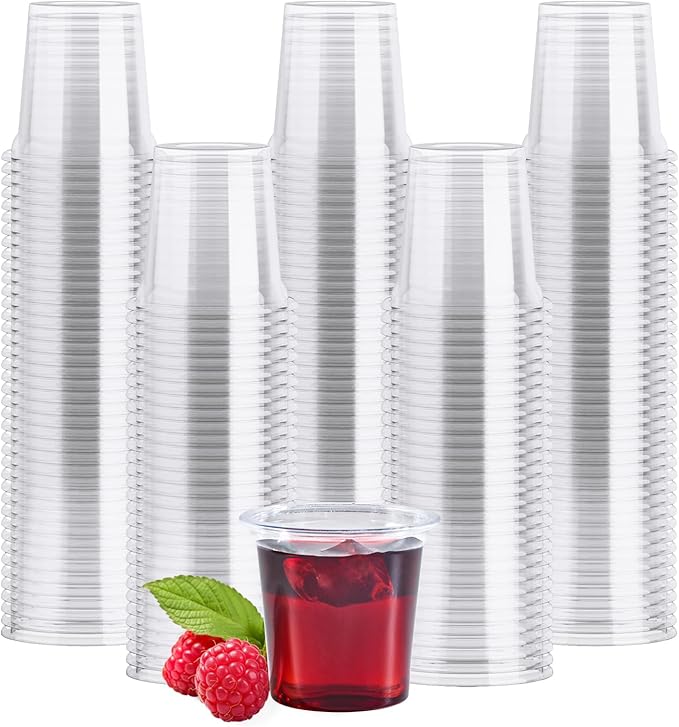 JOLLY CHEF 500 Pack Plastic Shot Glasses, 1 oz Clear Disposable Jelly Cups Reusable Perfect for Wine Tasting, Whiskey, Foo...