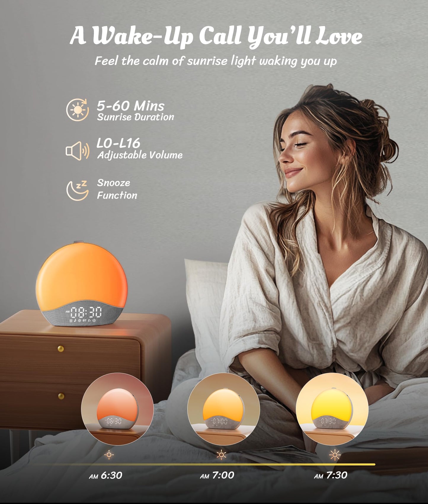 ecozy Sunrise Alarm Clock, White Noise Sound Machine, Alarm Clock for Bedrooms, 26 Soothing Sounds, 17 Night Lights, Bluetooth Speaker, Wake Up Sunlight for Heavy Sleepers, Adults, Kids