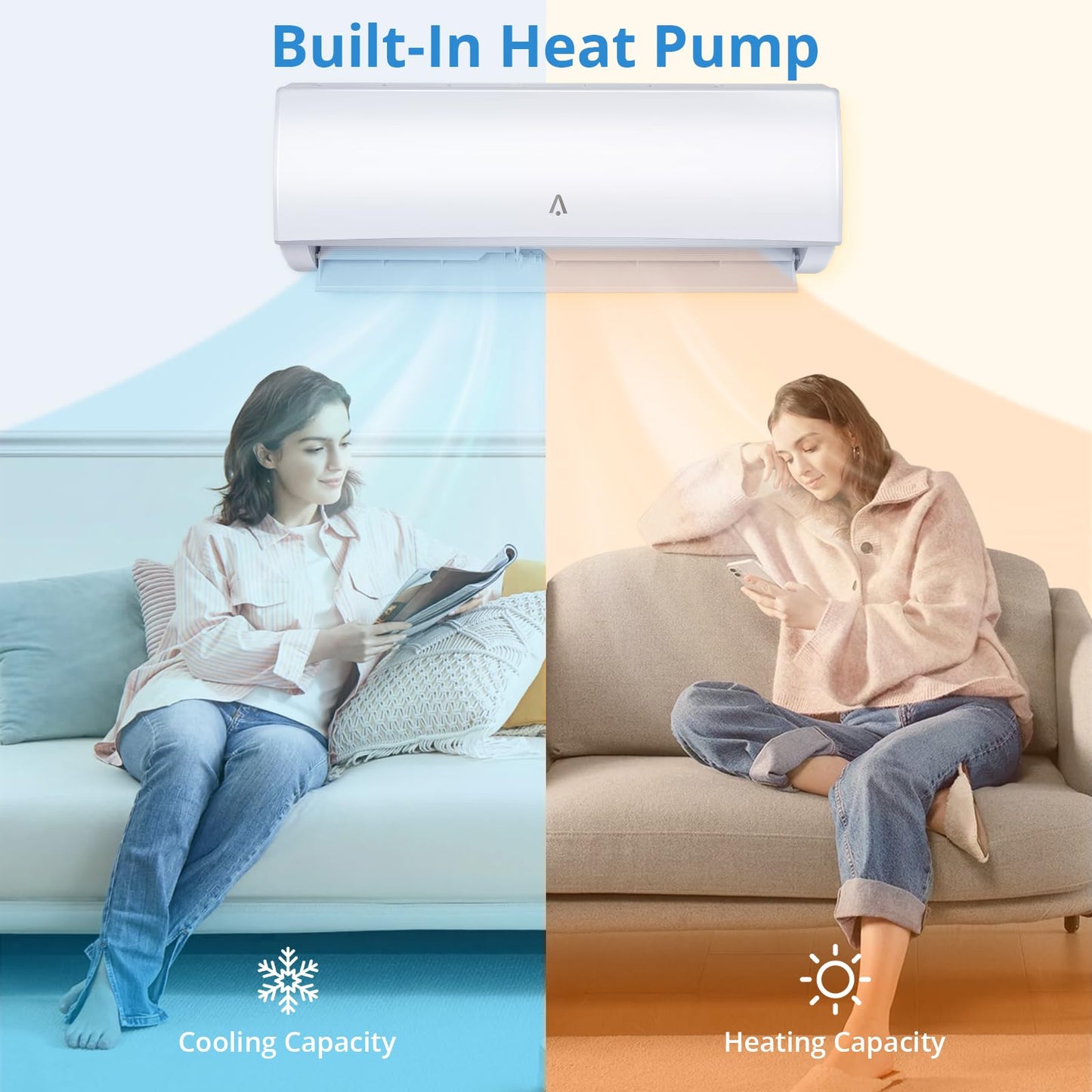 Zstar 9,000 Btus Mini Split Ac, 19 Seer2 Wall Mounted Ac With Heat Pump & Installation Kits, Ductless Inverter Split-System Air