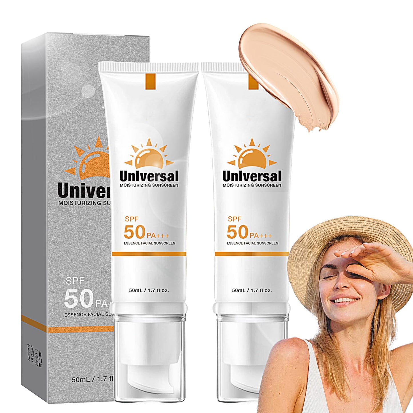 2Psc Tinted Sunscreen for Face SPF 50, Universal Tinted Moisturizer SPF50 PA+++, Protector Solar Con Color, Hydrating Sun Essenc