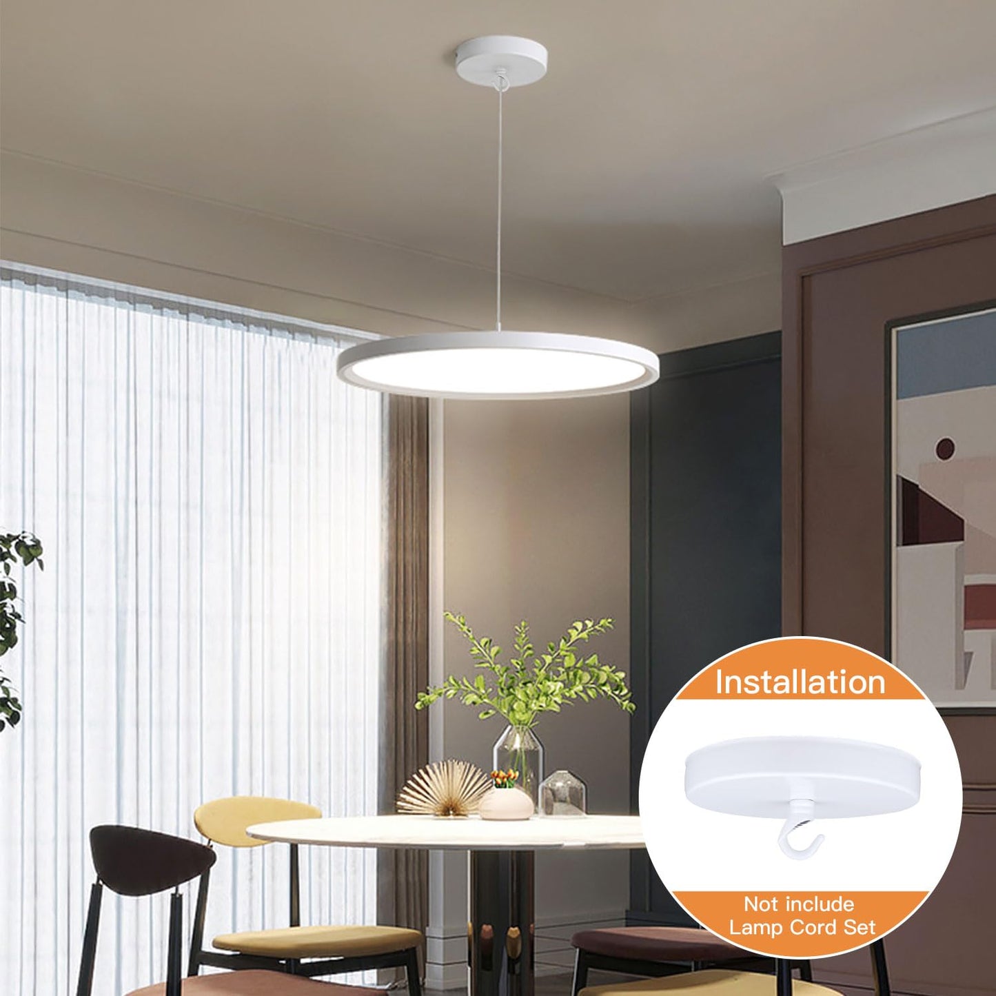 Helunsi Ceiling Canopy Kit - 4-3/4 White Aluminum Chandelier Plate, Rated 20Lbs, Includes Hook, Pack Of 1