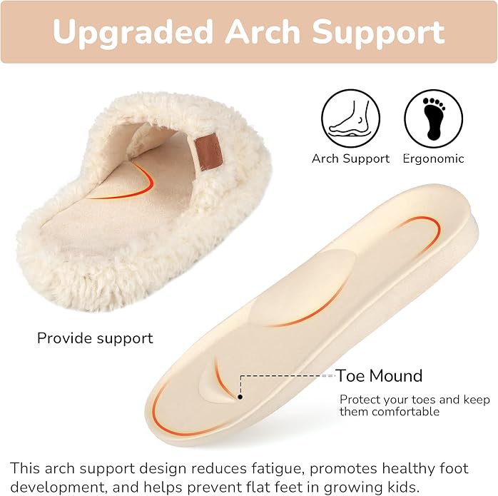 Youecci Girls Fuzzy Slippers-Soft Open Toe Slippers with Memory Foam & Arch Support, Dual-Strap Warm Comfy Home Slides Indoor House Shoes