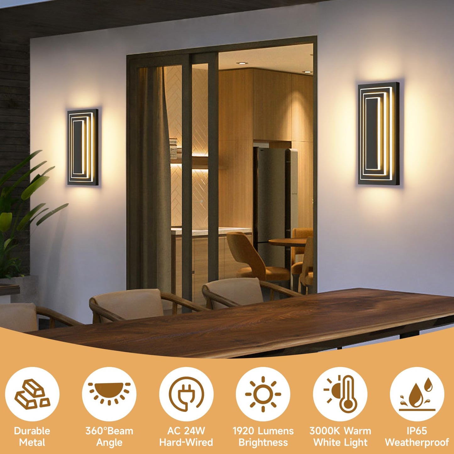 Zsmaiku 3-Tier 15.7 In Outdoor Light Fixture Black Exterior Wall Light Led Modern Wall Sconce Waterproof Outdoor Garage Lighting 24 W Front Door Light 3000K Warm White Acrylic Wall Lamp 2 Pack