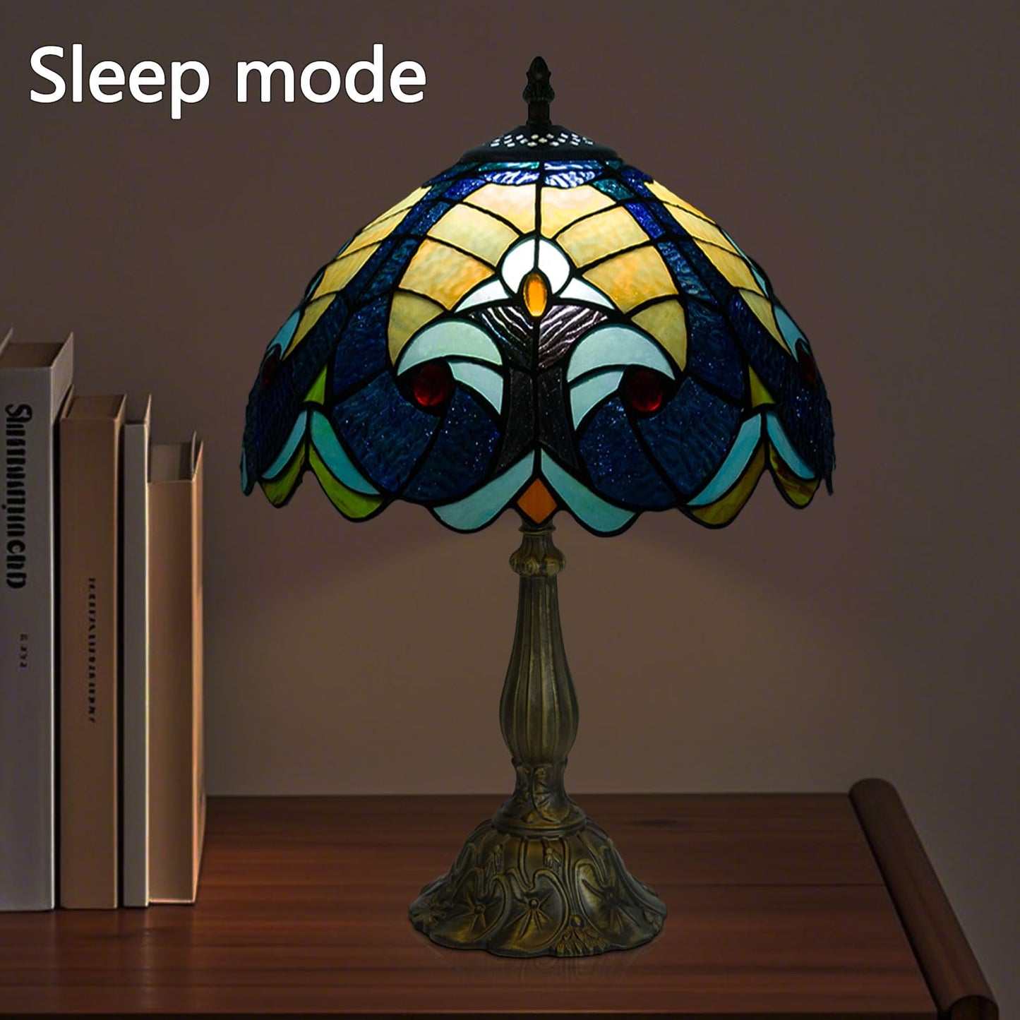 Crefotu 12 Inch Tiffany Table Lamp with Remote Control, Dimmable Colors, Glass, Beige Baroque, Model CFLPUS-004