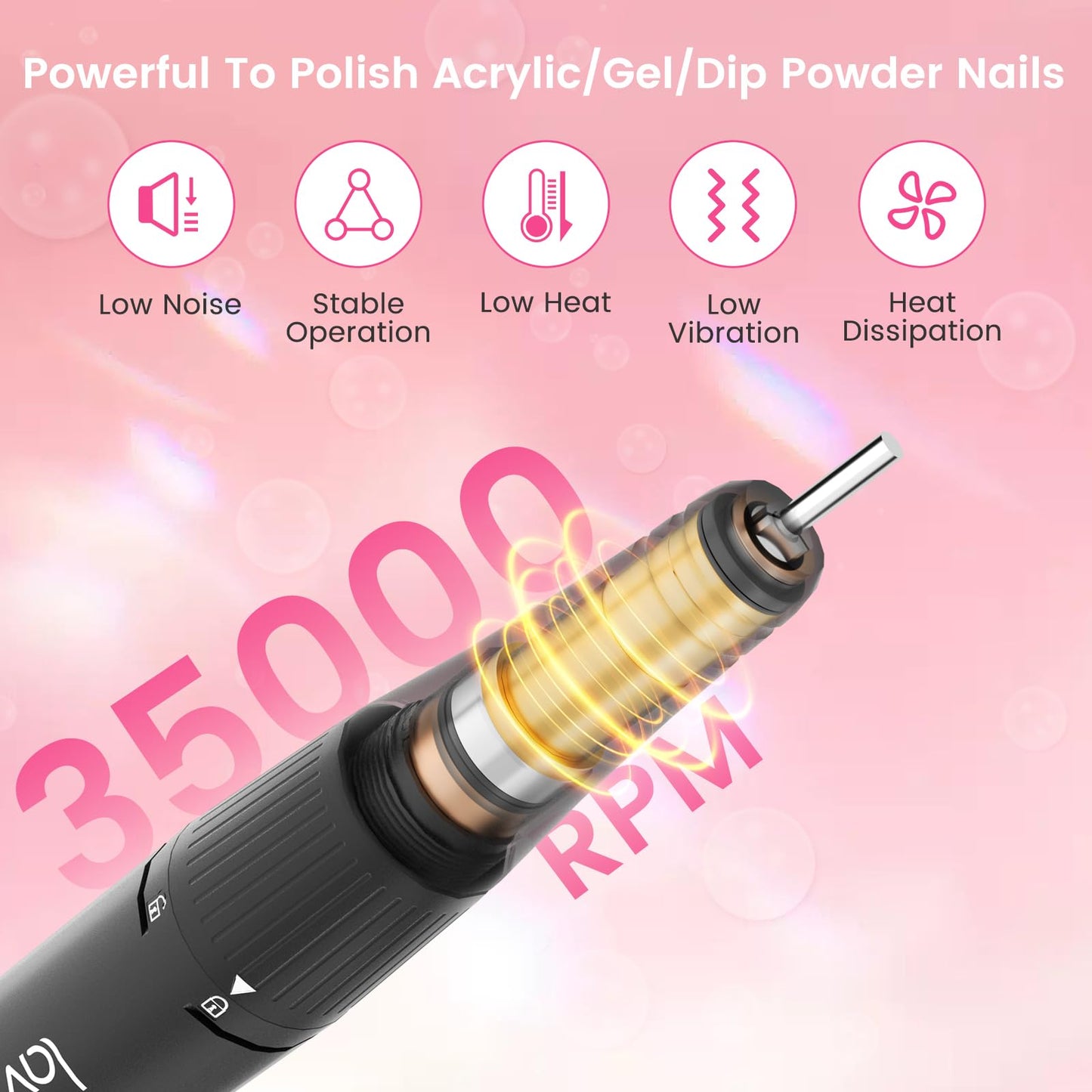 Lavinda Diamond Electric Nail Drill, Professional Rechargeable 35000RPM Electric Nail File Cordless Portable Nail Drill with Cor