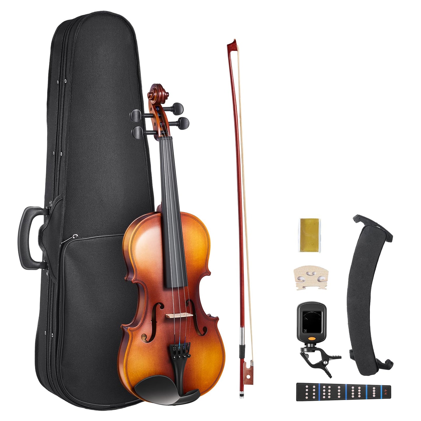 Vevor Violin 4/4 Full Size For Adults, Violin Fiddle Set For Beginners With Hard Case, Rosin, Bow, Shoulder Rest, Bridge, Tuner