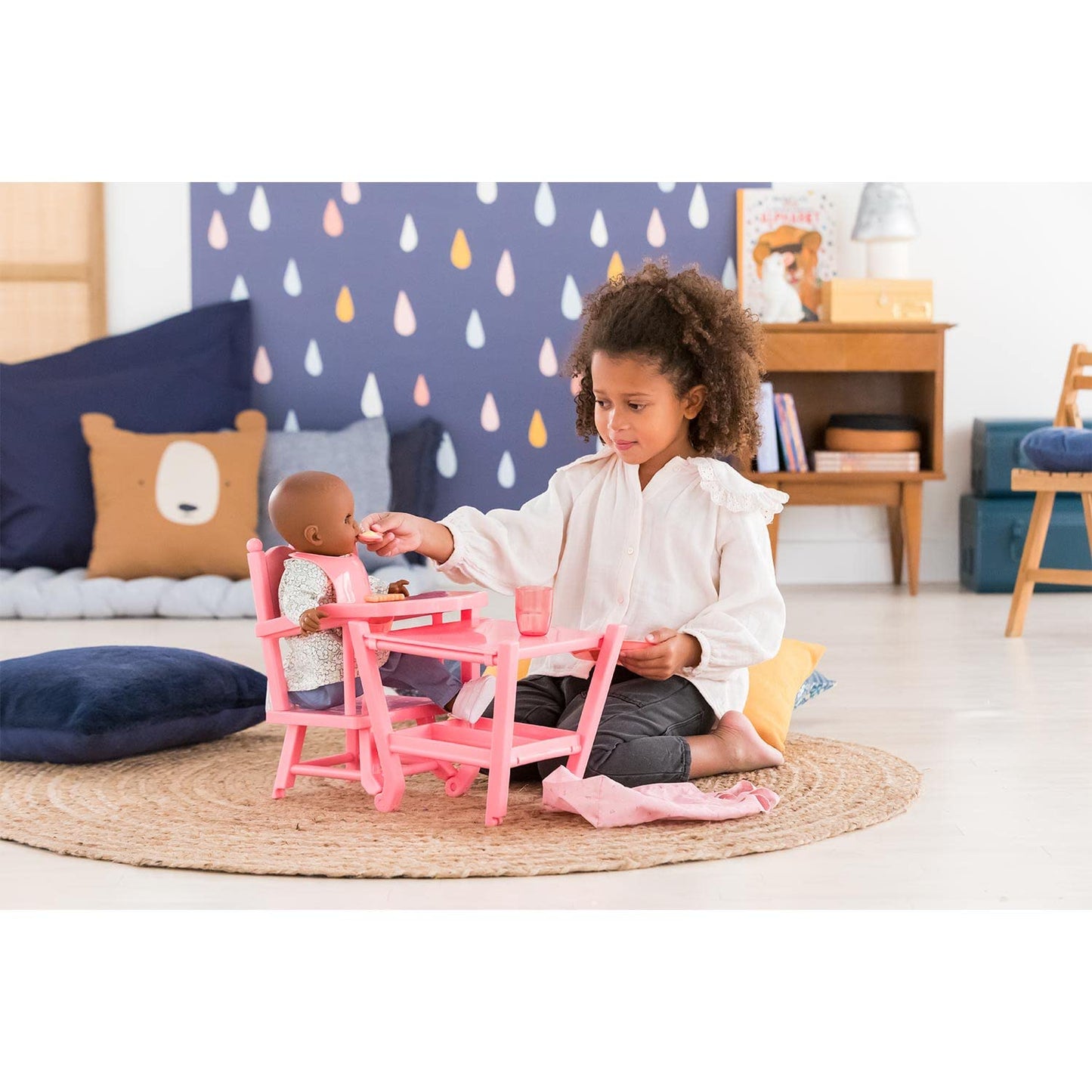 Corolle Baby Doll High Chair - 2-in-1 Design fits 14" and 17" Baby Dolls, Pink