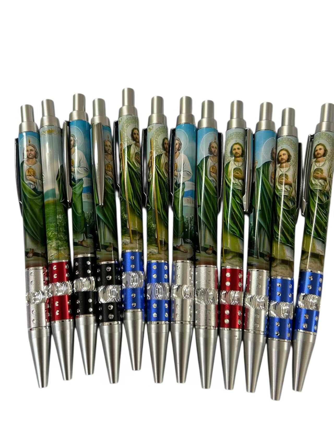 CLGIFT 12 Pcs Saint St. Jude Baptism Party Favors Green Gifts Recuerdos Bautizo San Judas Tadeo Baptism Memorial Favors (pens)