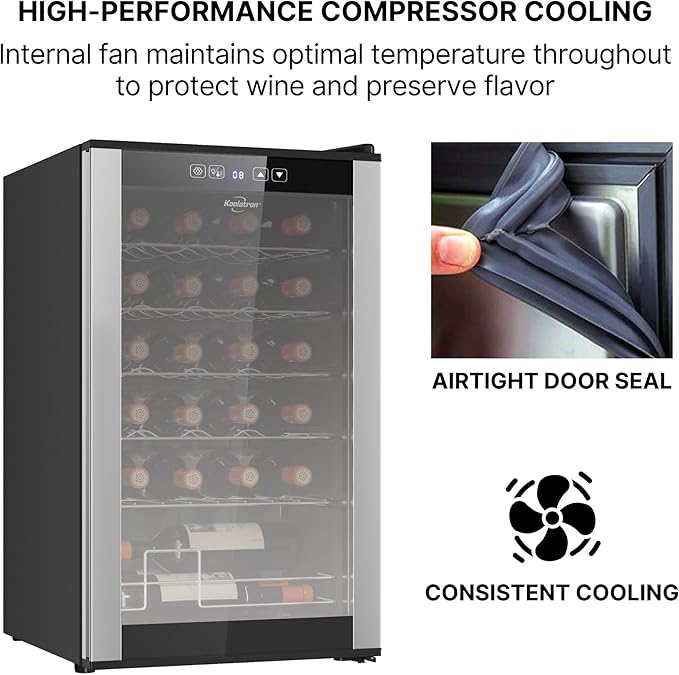 Koolatron 24 Bottle Wine Fridge – Freestanding Wine Cooler with Glass Door, 2.4 cu. ft (68 L), Beverage Can Refrigerator, Digital Temperature Control, Ideal for Red, White, Sparkling Wine, Champagne