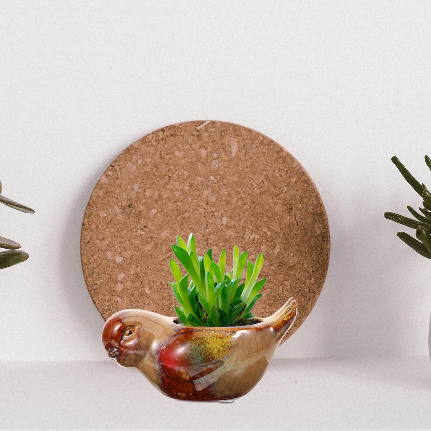 INOOMP Ceramic Succulent Planter Pot Bird Design Indoor and Outdoor Flower Pot Small Size Glazed Ceramic for Succulents and Cacti Decorative Tabletop Planter