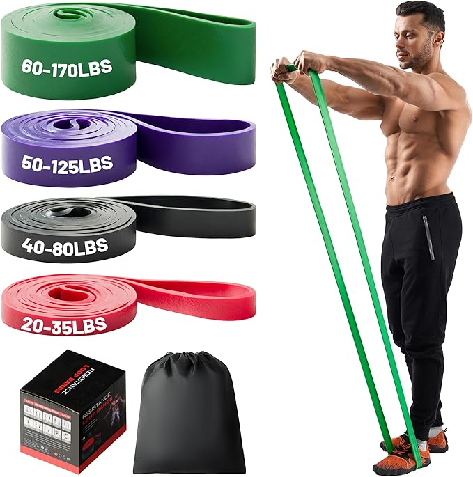 4-Level Resistance Bands Set for Pull Up Assistance, Home Gym - Elastic Silicone Exercise Bands for Physical Therapy, Stre...
