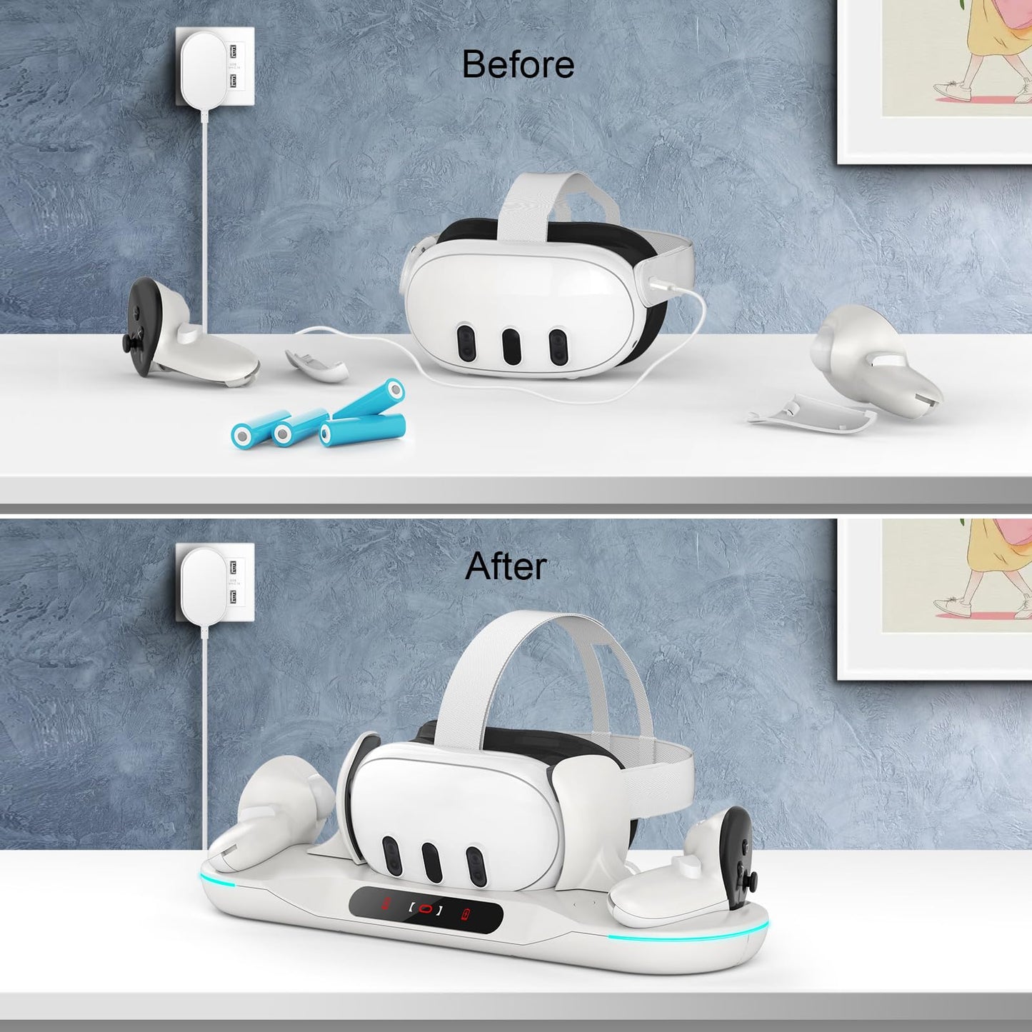 Dxldfks Auto-Clamping Charging Dock for Meta Quest 3 and Accessories Controllers