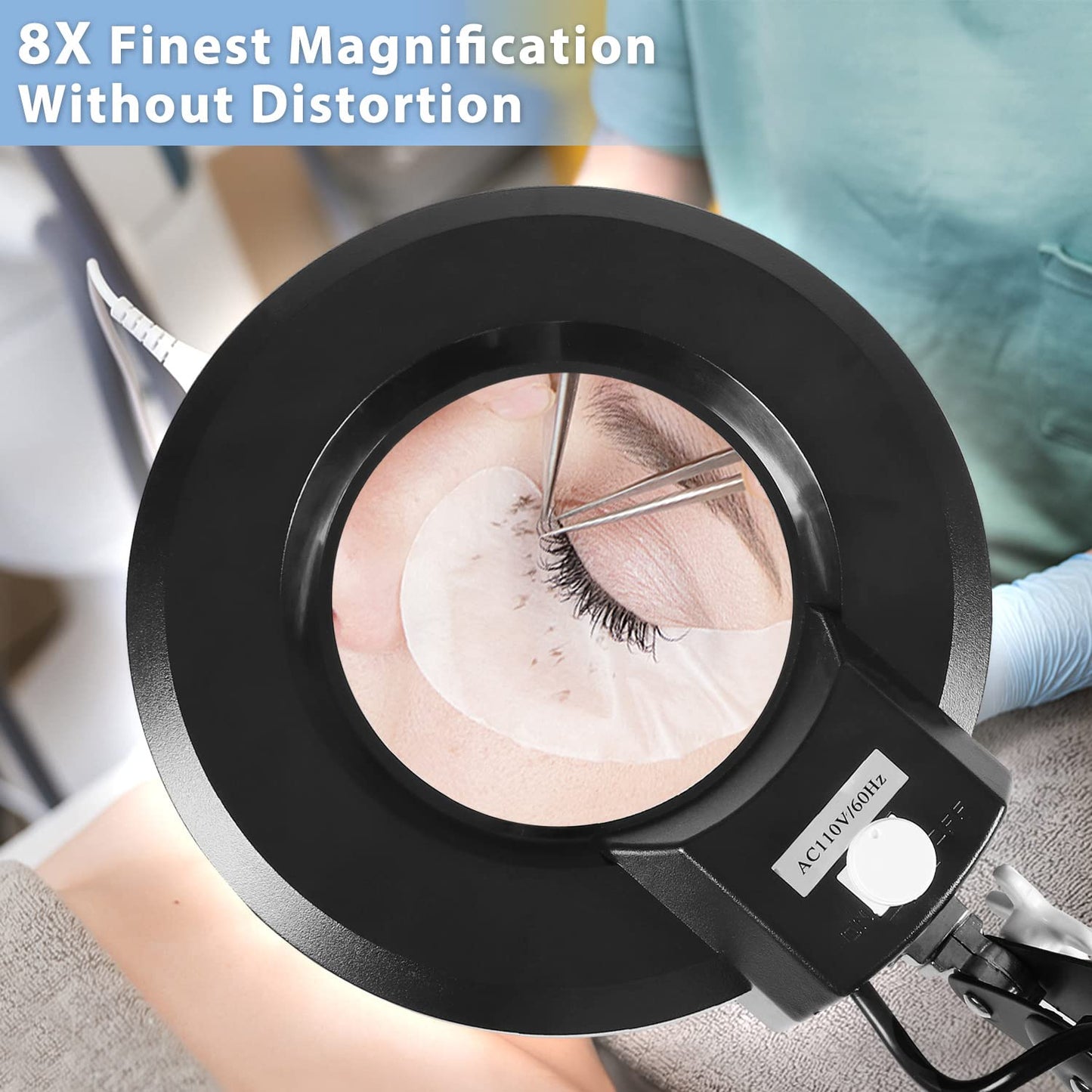 LANCOSC 8X Magnifying Glass with Light, 1,500 Lumens Dimmable LED, Floor Lamp with Rolling Base, Black, Model FL-BH