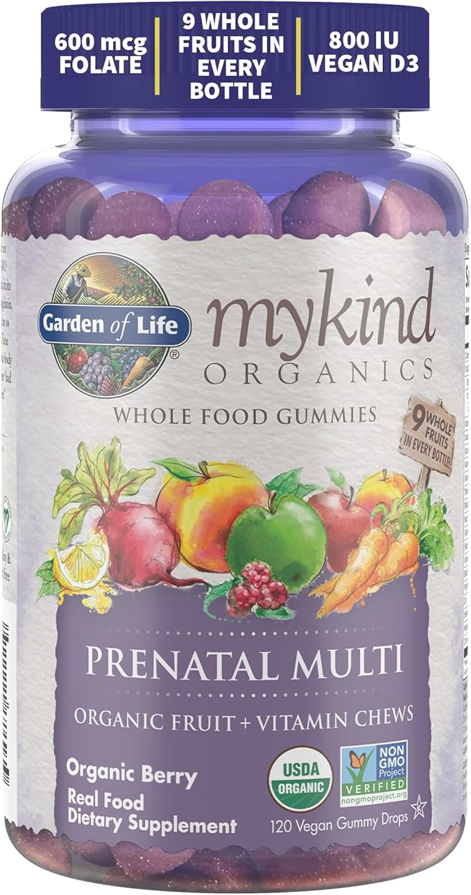 Garden of Life Organics Prenatal Gummies Multivitamin with Vitamin D3, B6, B12 & Organics Men's Gummy Vitamins Multi Berry, 120 Count
