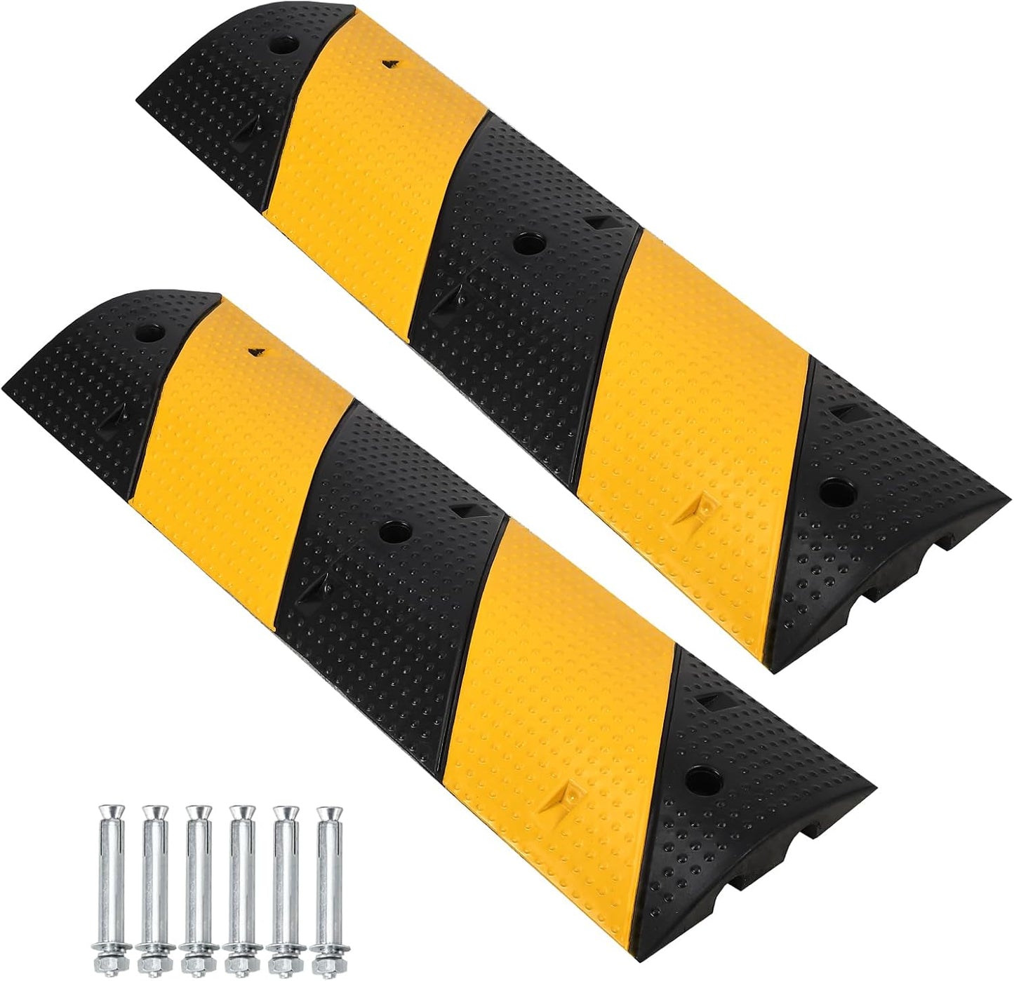 Speed Bumps for Driveway, 2 Pack 3.3Ft Rubber Speed Bumps, 2 Channel Modular Speed Hump 22000LBS Load Capacity, Cable Hose Protector Ramps with 6 Bolt Spikes for Asphalt Concrete Gravel Driveway