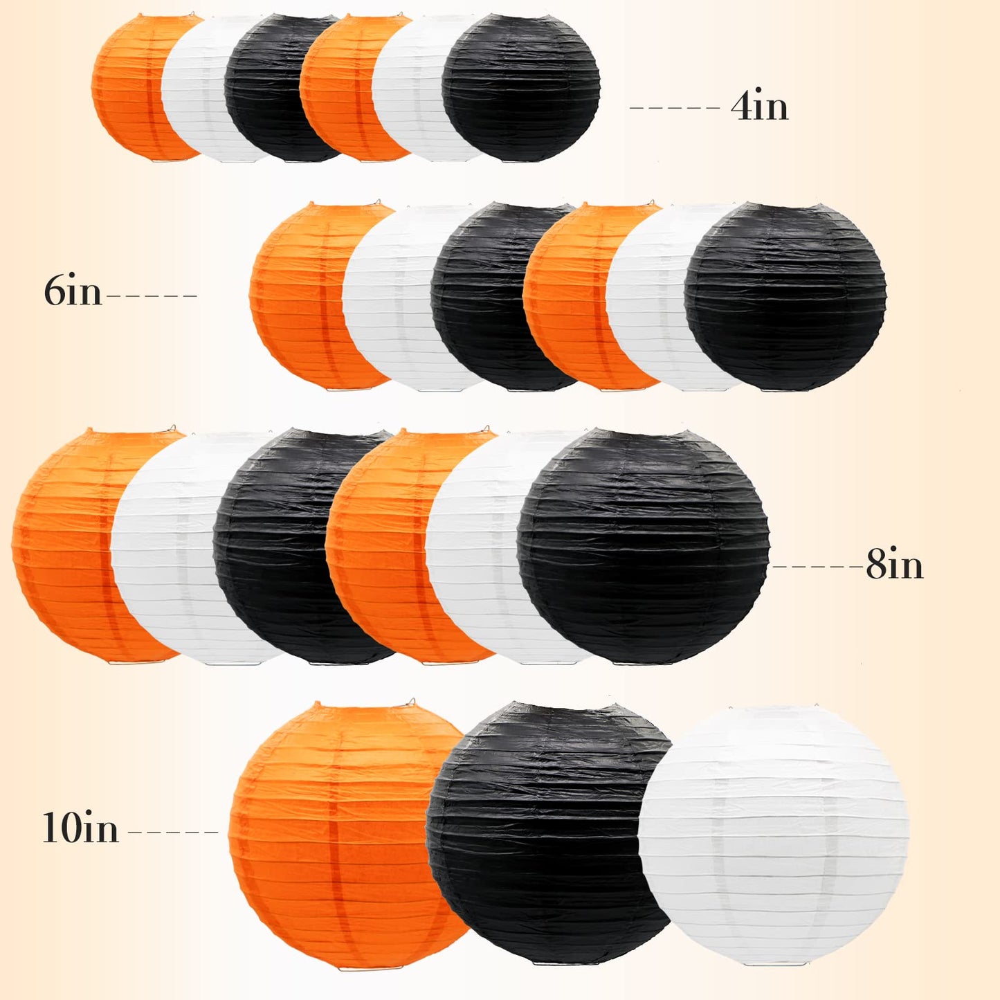 ADLKGG Paper Lanterns 21pcs, Round Hanging Decorations for Graduation, Halloween, Thanksgiving, Birthday, Orange Black White