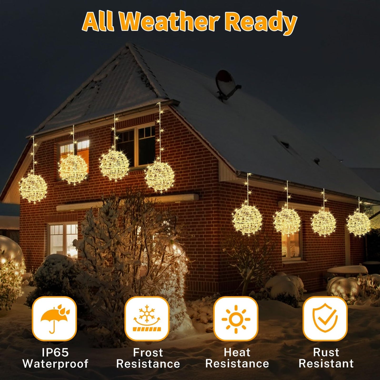 Outdoor Christmas Balls Lights 4 Pack Hanging 11.8 Led Garden Sphere Tree Lights 8 Modes Waterproof String Lights With Memory Timer Plug For Party Yard Porch Eave Patio Home Decoration-Warm White