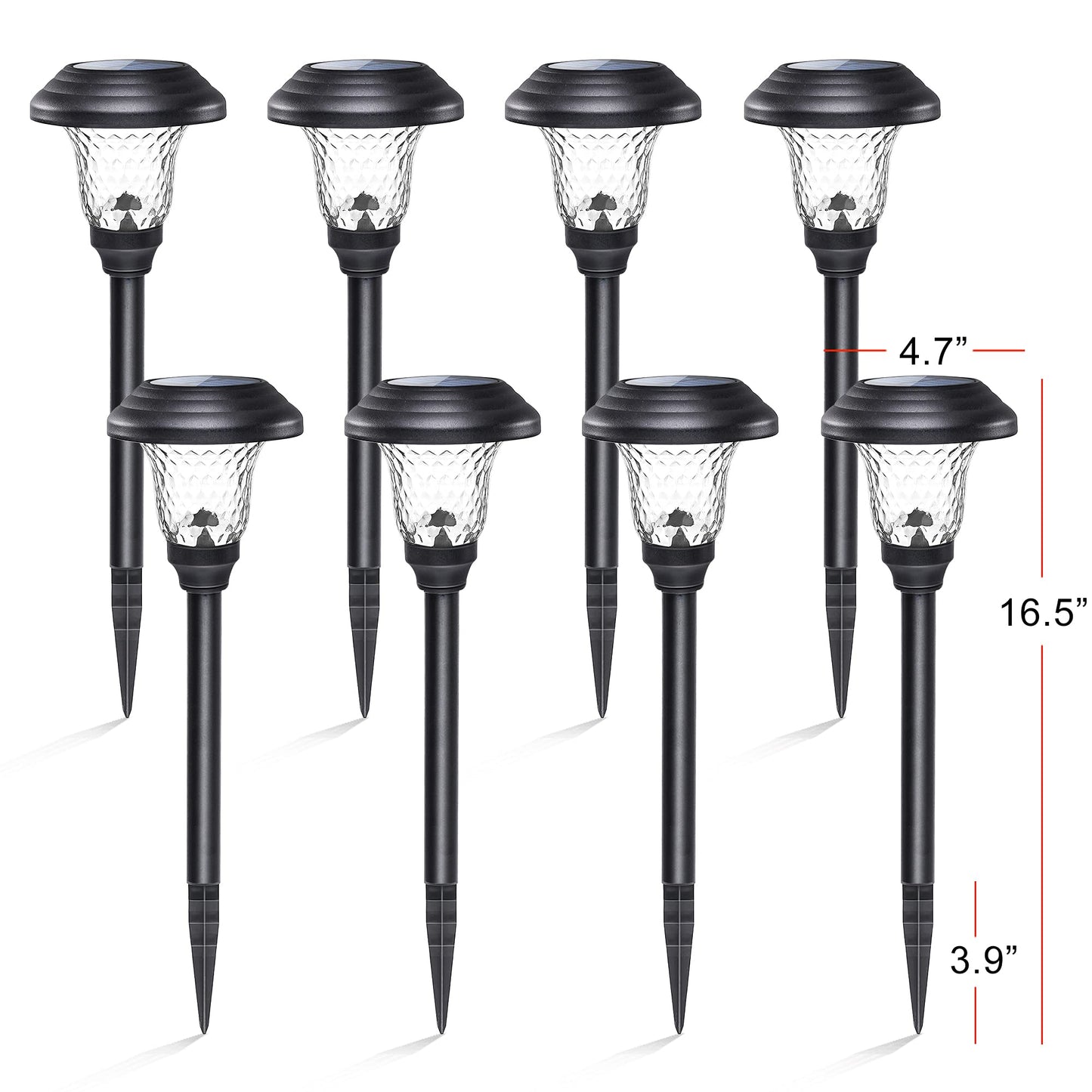 GIGALUMI Solar Pathway Lights 8 Pack, Waterproof LED Outdoor Lights, Warm White, Black, Model 8528