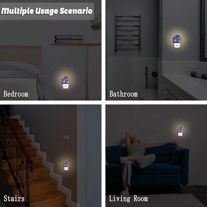 Glowing Purple Butterflies Night Light Plug into Wall, Neon Butterfly Dusk to Dawn Night Light Plug in,0.5w Energy Saving Sleep Friendly NightLight for Kids Boys Girls Home Decor
