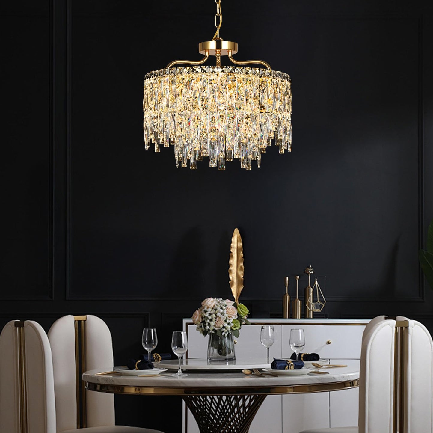 6 Light Gold Crystal Chandelier | Modern Crystal Chandeliers For Dining Room Light Fixture | stylish Ceiling Pendant Lighting For Living Room | Bedroom | Entryway | Foyer | Staircase | Barthroom