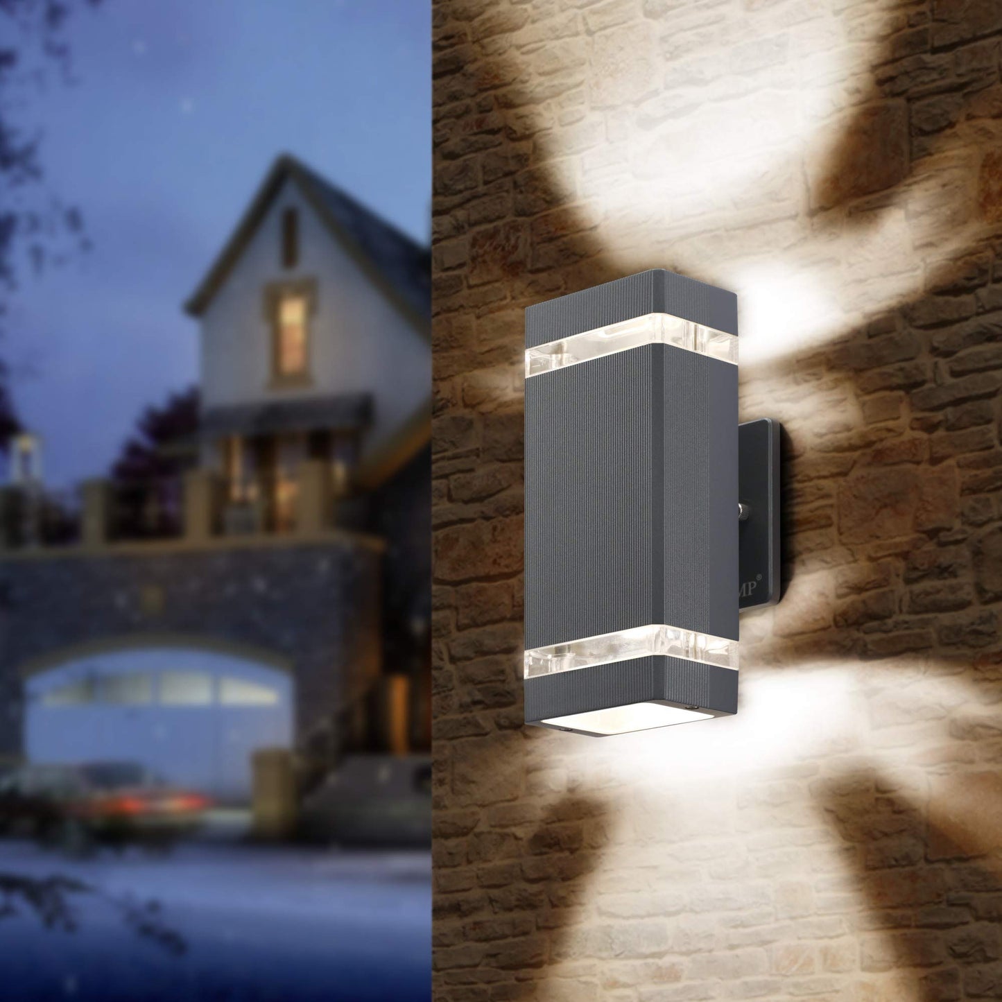 LMP LED Square Up and Down Outdoor Wall Light, Aluminum, 5W 3000K, Gray, 1 Pack, Model UP-R54I-67E4, Waterproof