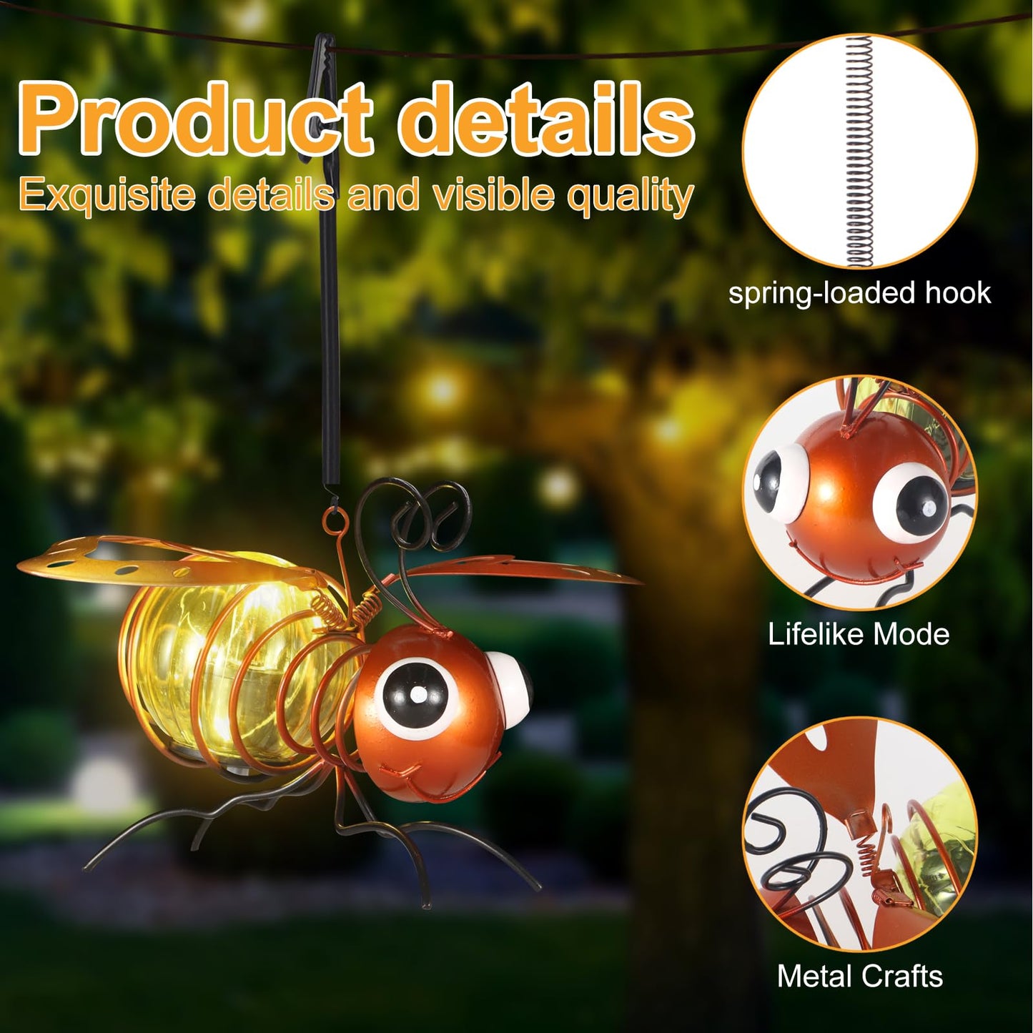 Bee Solar Outdoor Hanging Lantern Creative Small Sculpture Lights Durable Waterproof Lamp Suitable For Festivals Garden Decor Birthday Gifts For Grandma Mom Women Girl