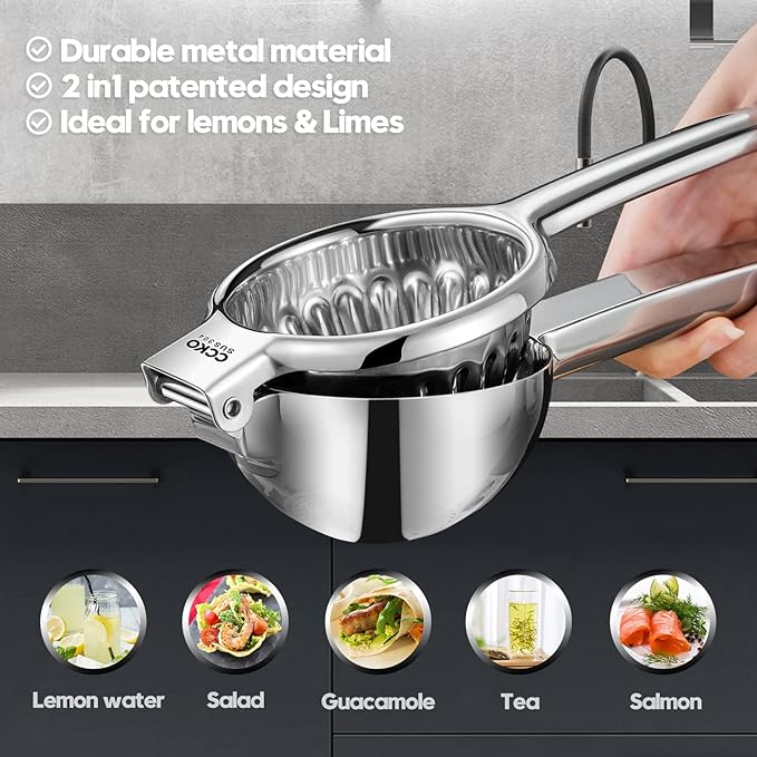CCKO Lemon Lime Squeezer Stainless Steel Manual Juicer Extra Large Heavy Duty Citrus Juicer Hand Press Max Extraction Fruit Juicer for Oranges Lemons Limes