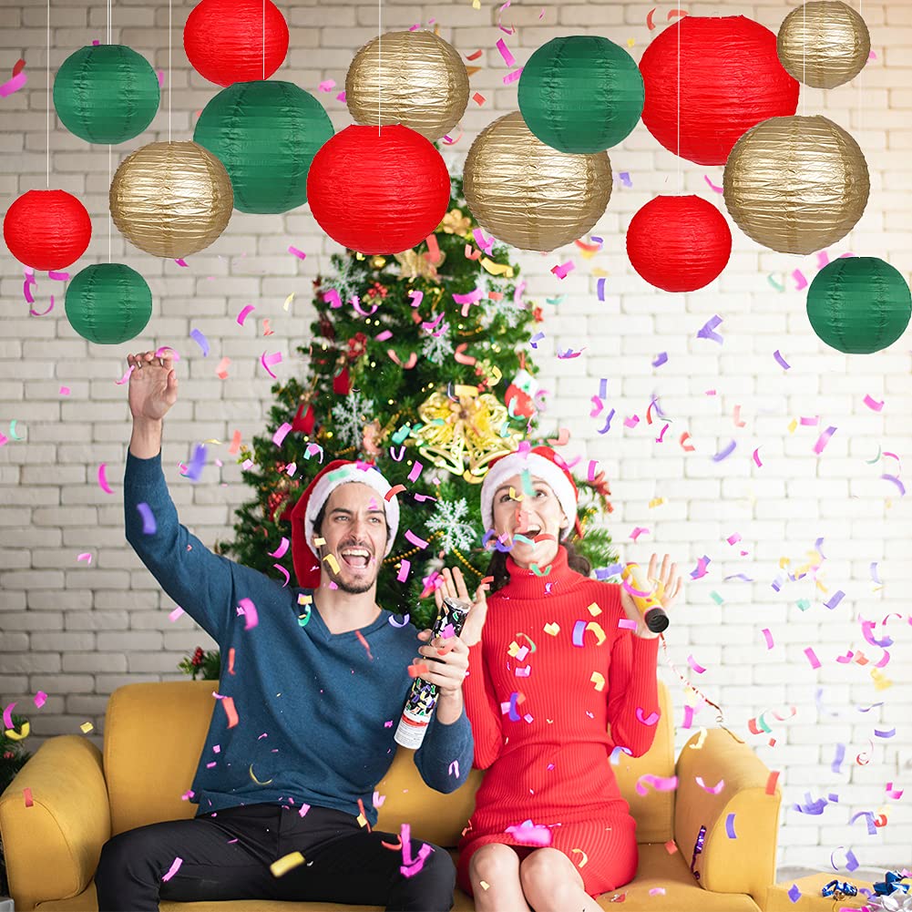 zilue Paper Lanterns 15pcs Decorative Party Supplies, Green/Red, Model PL1003, for Christmas Graduation Birthday Anniversaries