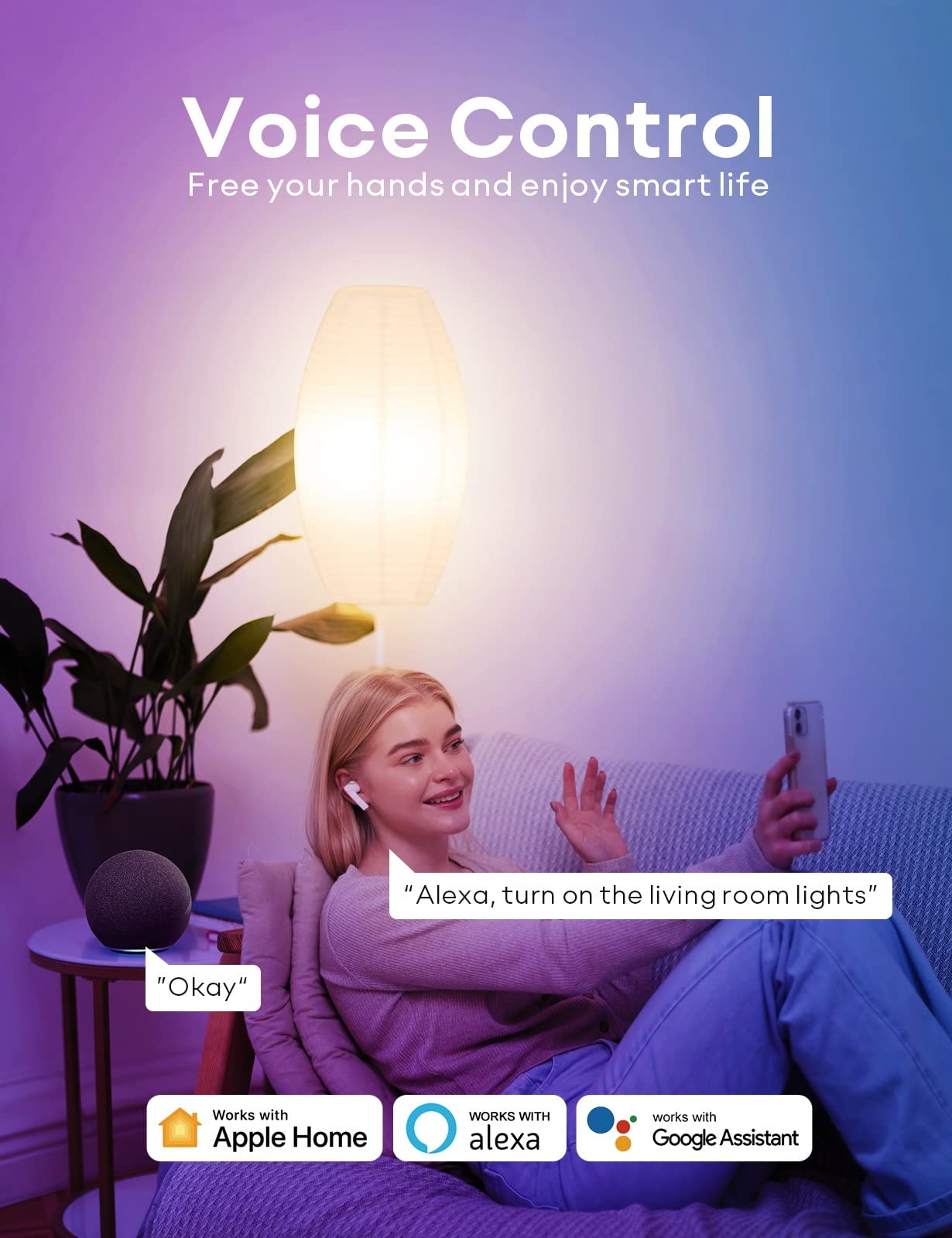 Vocolinc Smart Light Bulb, Rgbw Color Changing, 800 Lumens, Dimmable, Wifi, E26, 1 Pack, White