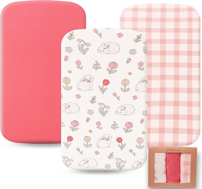 100% Jersey Cotton Bassinet Sheets 20" x 33" Fits Angelbliss, YADAQE, wayfong, Maxi-COSI, BIERUM and Papablic Baby Bassinet, Super Soft and Breathable Fitted Sheets, 3 Pack, Pink