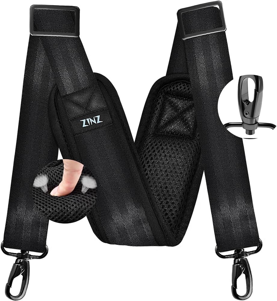 ZINZ 77 Inch Shoulder Strap Univesal Bag Strap with Fixed Pad Ultra Thick Plus Long & Breathable Cushion, Replacement Strap for Bags,Black