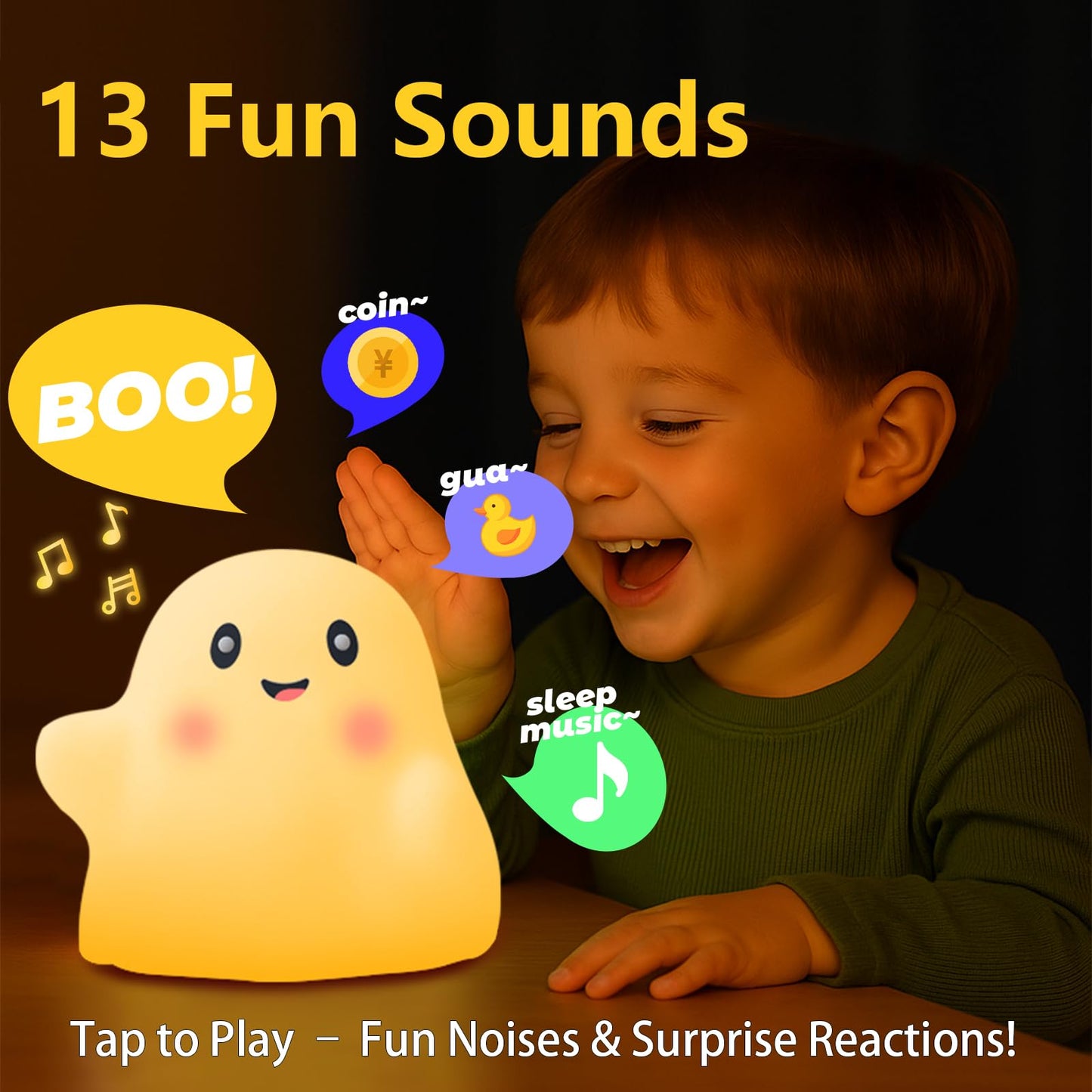 Nextang Ghost Night Light For Kids - Gift & Fun Toy For Kids  Touch Tap Lamp With Sounds  Squishy Silicone  Eye-Safe Led  30-Min Timer  Dimmable Rechargeable Bedside Table Lamp - Gift For Boys & Girls