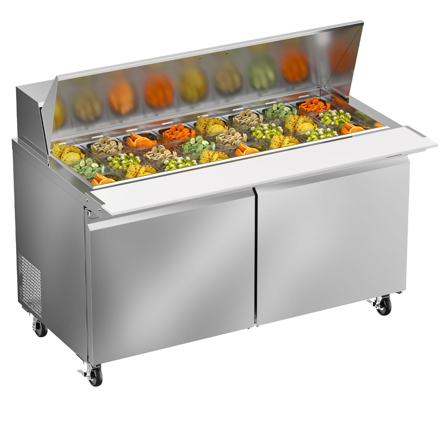 Rockitch 60" W Commercial Refrigerator Sandwich Salad Prep Table, 17.8 Cu.ft 2 Door Commercial Stainless Steel Mega Top Food Prep Fridge with 24 Pans, Salad Prep Station for Restaurant, Bar, Shop