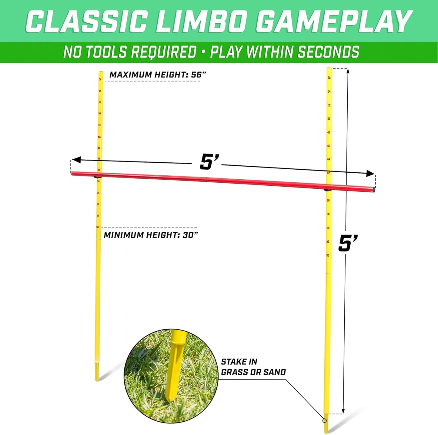 GoSports Lawn Limbo Game for Kids and Adults - Stake into Grass or Sand