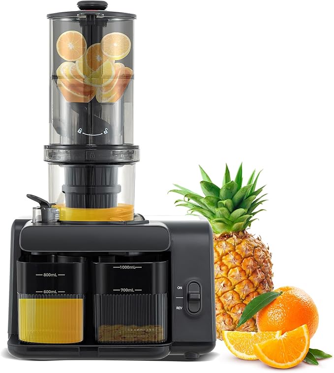 ARLIME Cold Press Juicer, Slow Masticating Juicer w/ 5.3 Inch Large Feed Chute, Juice Extractor w/Reverse Button & Cleaning Brush, Easy to Clean, Juicer Machine for Whole Vegetables & Fruits