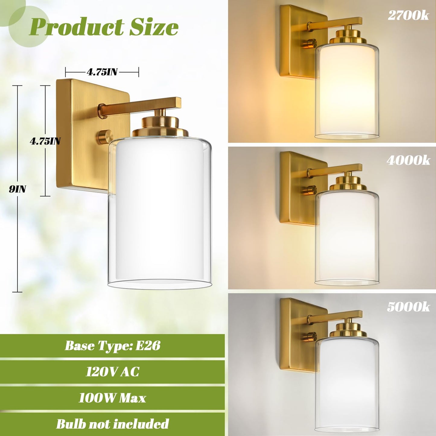 Set Of 2 Wall Sconces For Bathroom  Modern Vanity Light Fixtures  Gold Wall Mount Lighting Lanterns  Farmhouse Wall Lights With Double Clear Glass Shade For Bedroom Living Room Mirror Hallway