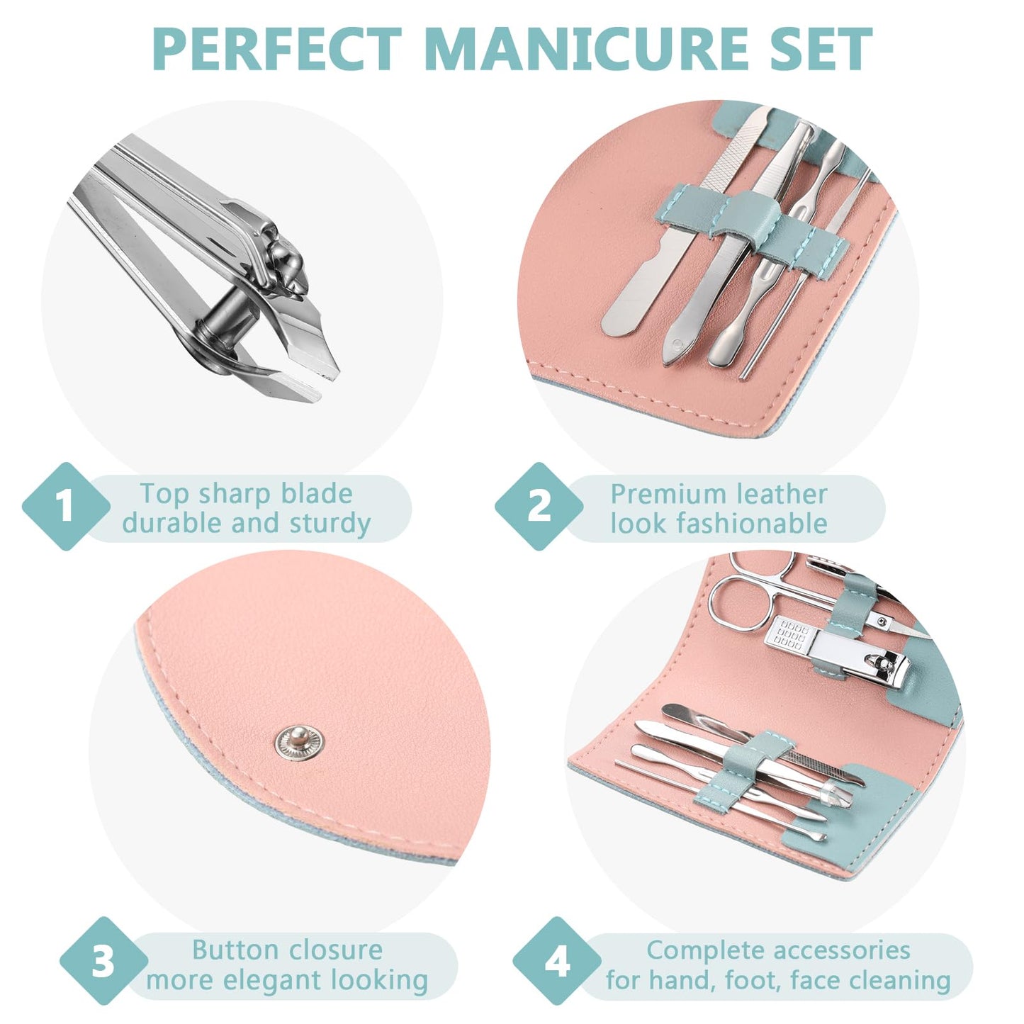 Lanties 12 Set Manicure Set Bulk Mini Manicure Nail Clipper Kit 7 in 1 Stainless Steel Professional Nail Care Pedicure with Trav