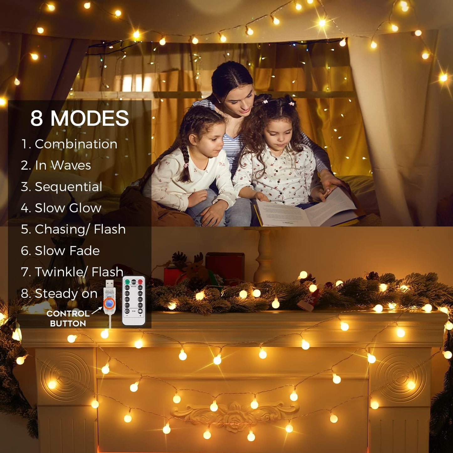 suddus Globe String Lights, 50 LED Warm White Fairy Lights for Indoor/Outdoor Use, Perfect for Christmas, Parties, Bedroom, and Garden