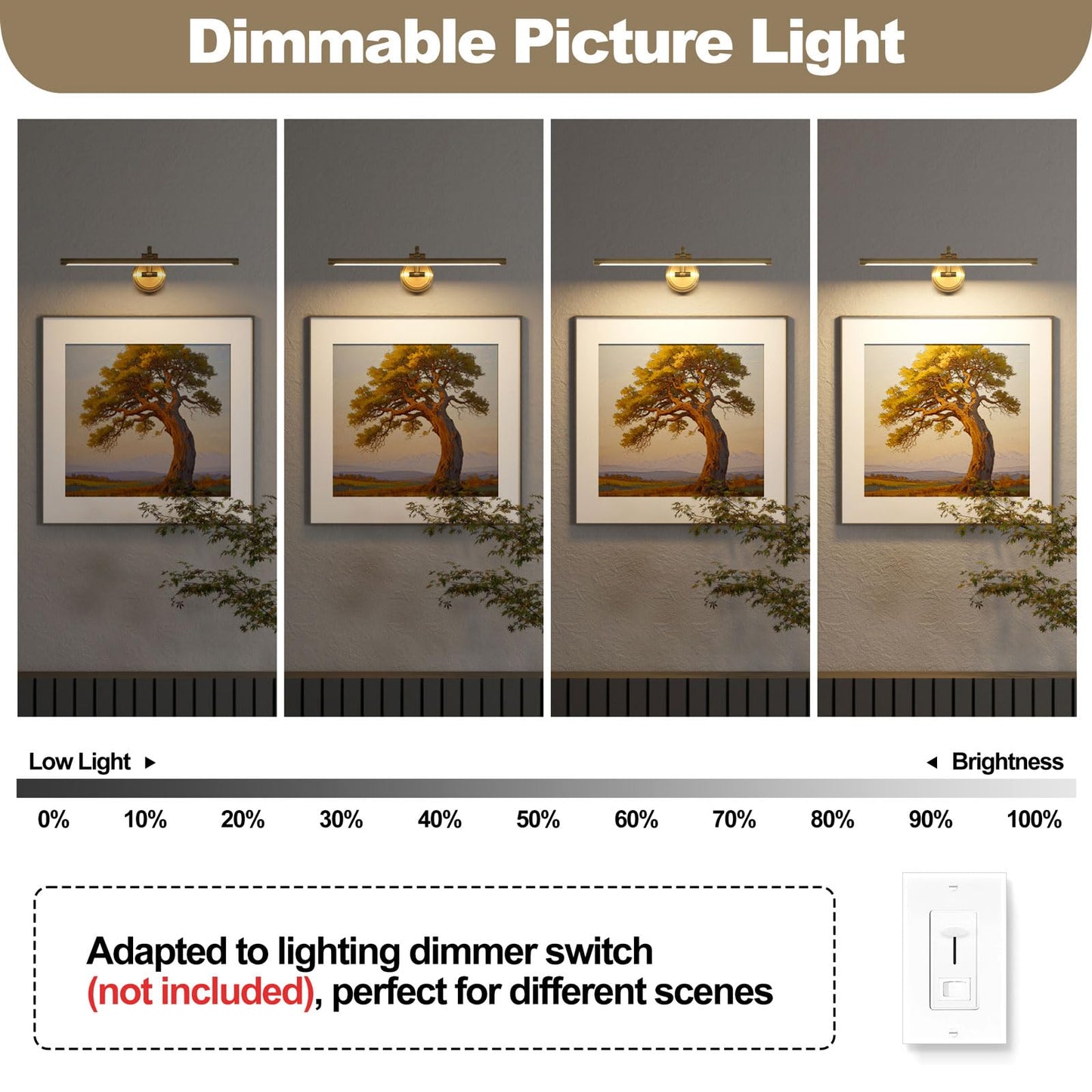 Tassuowell Hardwired Picture Light,24 Inch Dimmable Art Light for Paintings,14W,3000K Warm White,Antique Bronze Rotatable Picture Frame Lights for Wall Art,Gallery,Portrait,Dartboard,Mirror