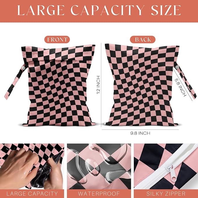 4 Pack Multicolor Checkered Wet Bag Waterproof Washable Reusable Wet Dry Bag for Swimsuit Clothes Cloth Diaper Travel Beach Pool Yoga Gym Toiletries Gift for Women Bachelor Party Birthday Christmas