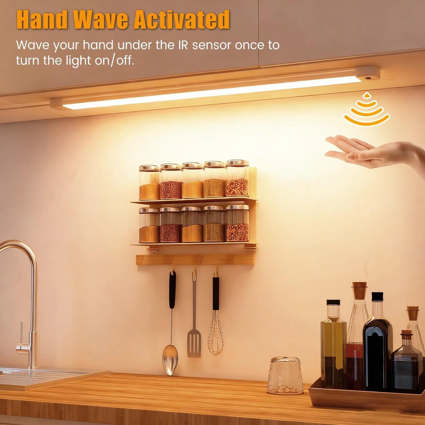 2Pcs 16 Inch Under Cabinet Lights With Hand Wave  Under Counter Lighting 3000K Warm White Dimmable Plug And Play Led Lights For Kitchen Cabinet  Cupboard  Closet  Desk