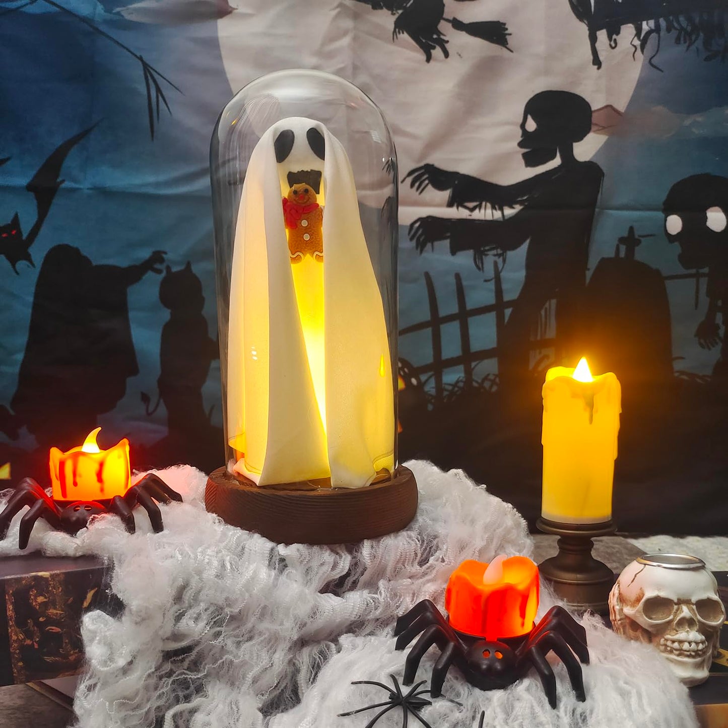 Generic Halloween Decor - Gingerbread Man Ghost Lamp with Remote Control Lights, Indoor Tabletop Decoration
