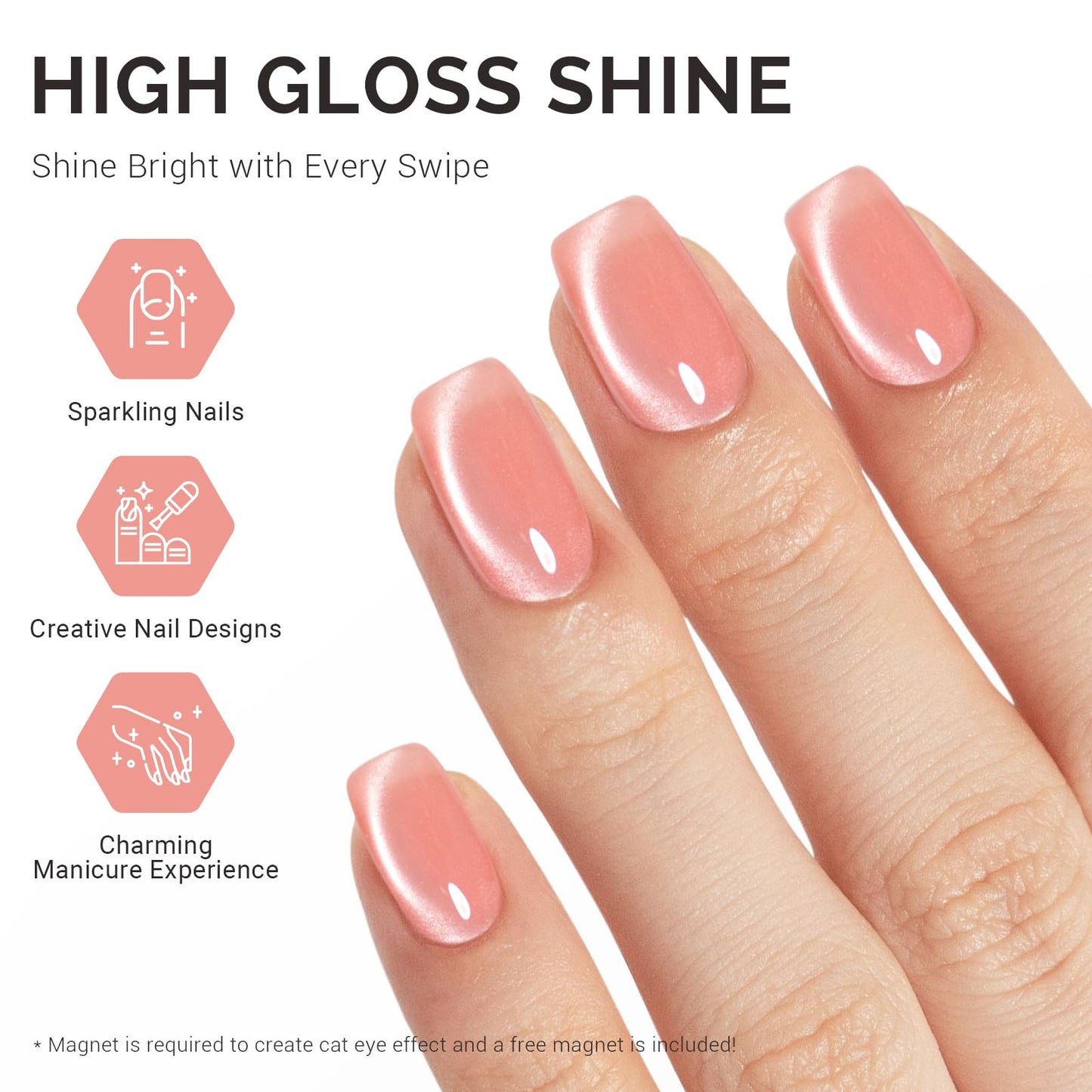MelodySusie Glass Cat Eye Gel Nail Polish, Blush Pink Glitter Holographic Magnetic Nail Polish with Magnet, 0.5 Fl Oz UV Nail Po