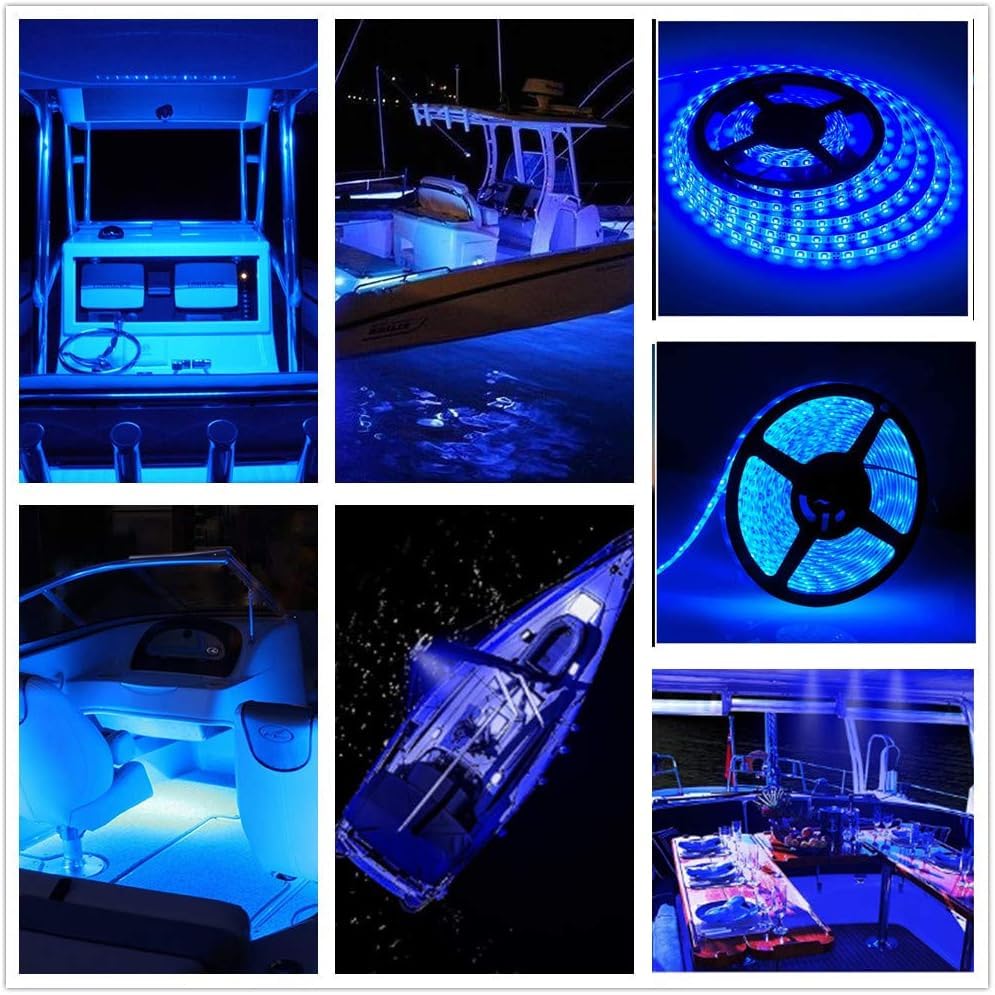 Vbakor Pontoon Boat Led Strip Lights  12V 32.8Ft Blue Waterproof Marine Led Light Boat Interior Light  Boats Deck Hull  nel Lighting  Night Fishing Lights For Bass  Jon  No Battery