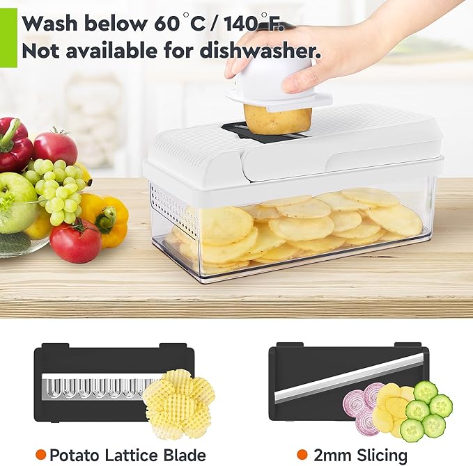 12-in-1 Vegetable Chopper, 7 Blade Veggie Chopper, Practical Food Chopper with Container, Cheese Grater, Home Essentials & Kitchen Gadgets(Black/White)