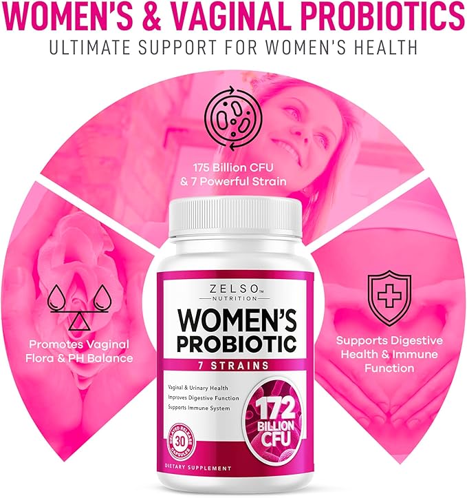 Women’s Probiotics, Vaginal Probiotics with Prebiotics Supplement, 175 Billion CFU, 7 Strains - Supports Vaginal Flora, pH Balance, Digestive Health & Immune Support - 30 Capsules