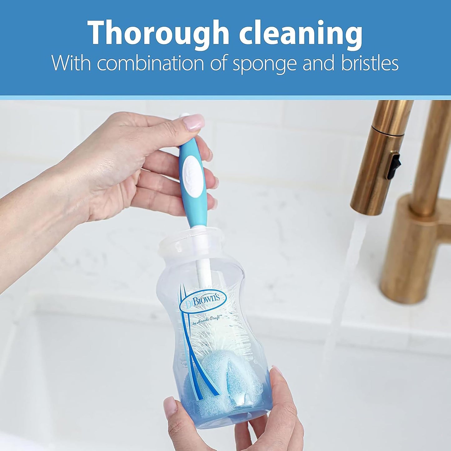 Dr. Brown's Complete Bottle Cleaning Set - 3-Pack Silicone Brush Set (Bottle, Spout & Straw) + 3-Pack Bottle Brush with Sponge & Scrubber