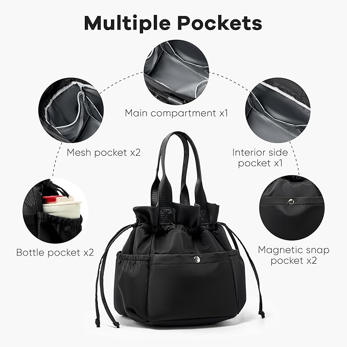 Yarnic Lunch Bag Women Insulated Lunch Bags,Cute Reusable Lunch Box Stain-Resistant Lunchbox with Water Bottle Holder for Adult (black)