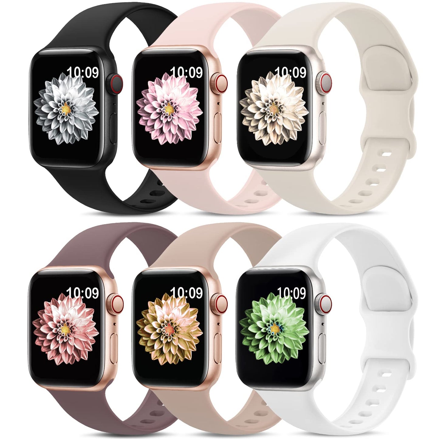 6 Pack Sport Bands Compatible with Apple Watch Band 38mm 40mm 41mm 42mm 44mm 45mm 49mm 46mm,Silicone Waterproof Strap Compatible with iWatch Apple Watch Series 10 9 Ultra 8 7 6 5 4 3 2 1 SE Women Men